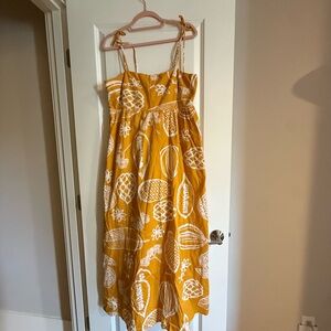 NWT Petal & Pup Mustard Yellow Tropical Print Tie-Shoulder Maxi Sundress
